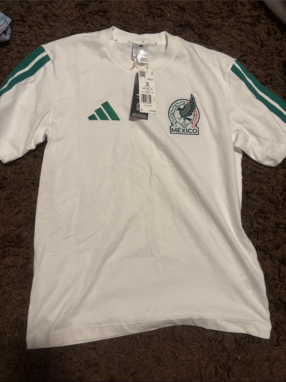 adidas White & Green Mexico Kids Soccer Tee